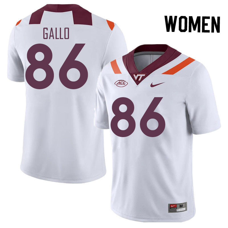 Women #86 Nick Gallo Virginia Tech Hokies College Football Jerseys Stitched Sale-White - Click Image to Close